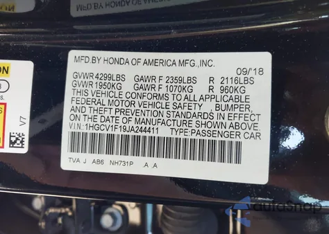 2018 Honda Accord Lx из США, поврежденный, VIN 1HGCV1F19JA244411